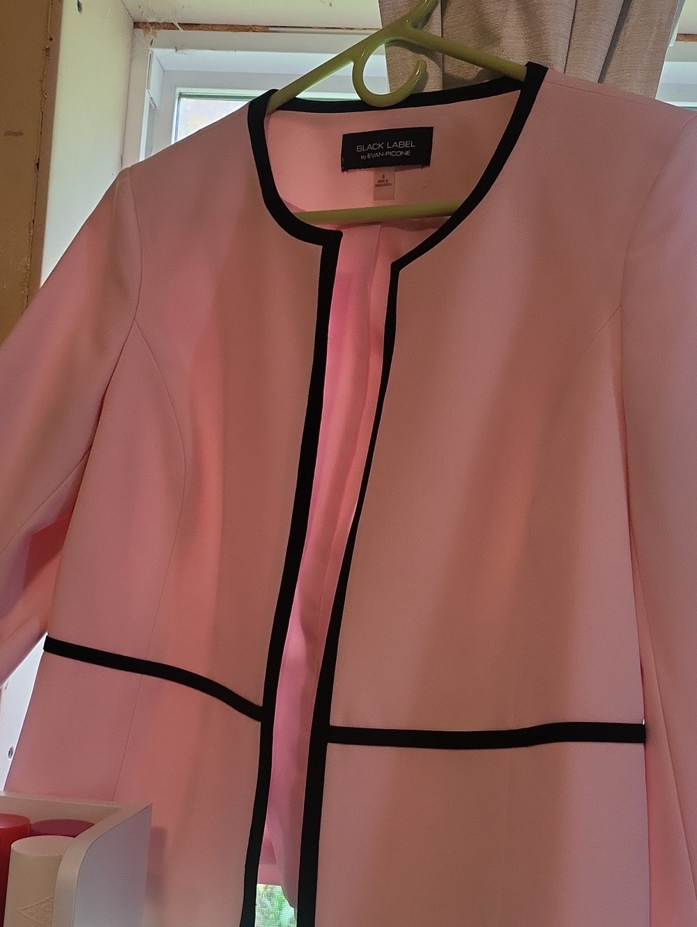 Black Label Pink Collarless Blazer with Black Piping